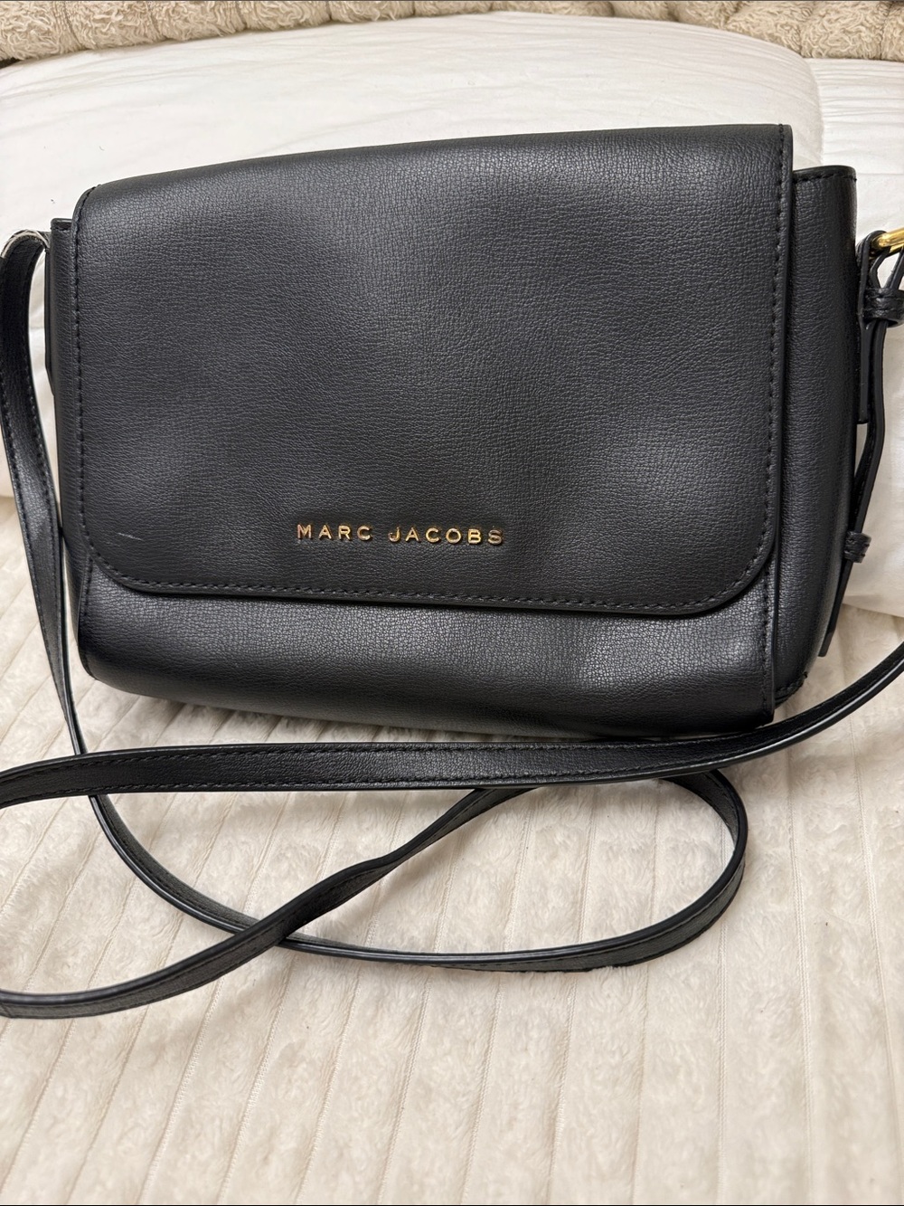 Marc Jacobs Black Leather Crossbody with Gold Logo